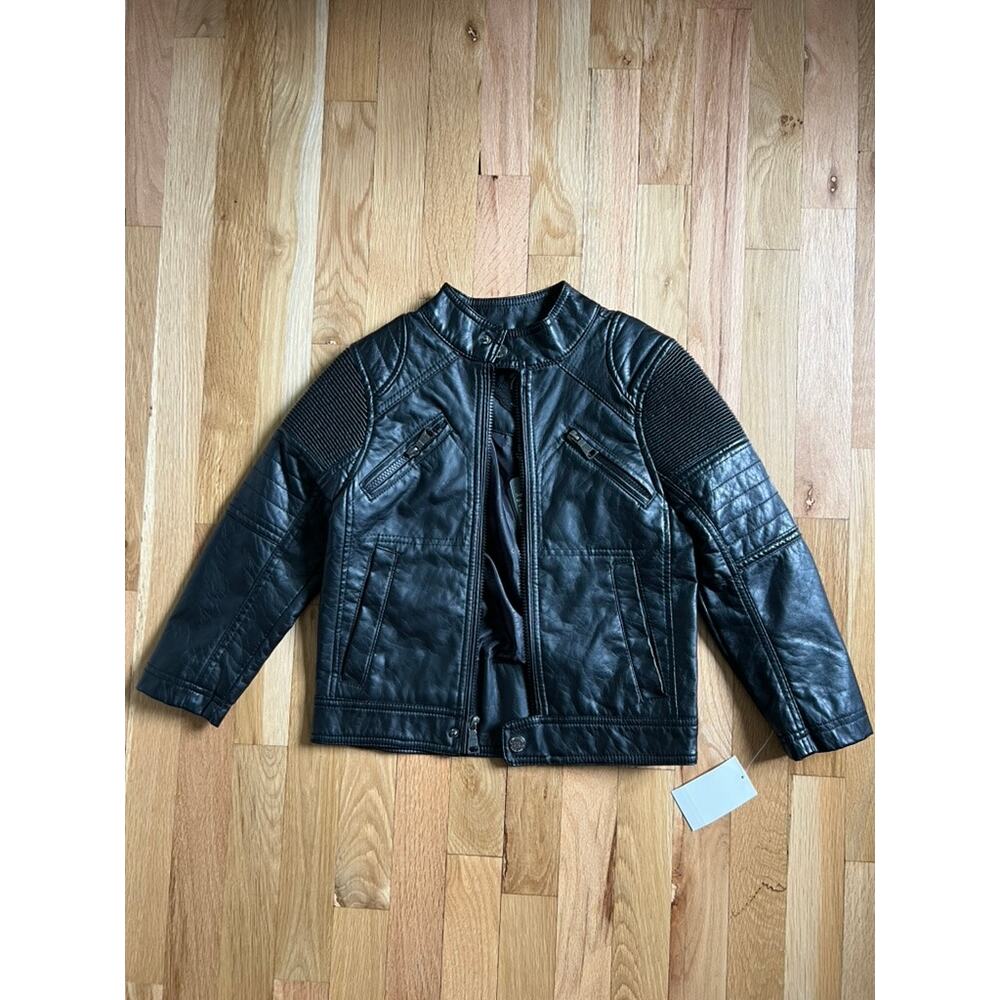 Urban Republic Kids Faux Leather Moto Biker Jacket Black Ribbed NEW (size 5/6) - Picture 3 of 10